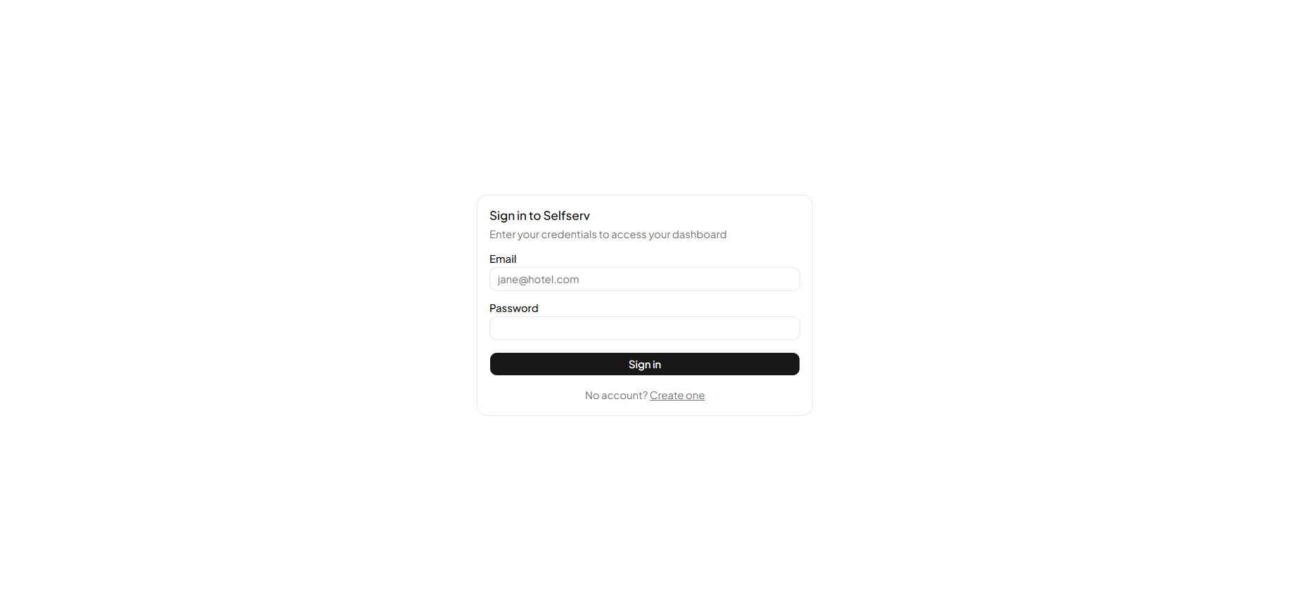 Selfserv product setup interface