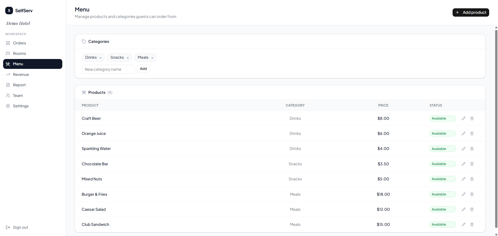 Selfserv product detail interface