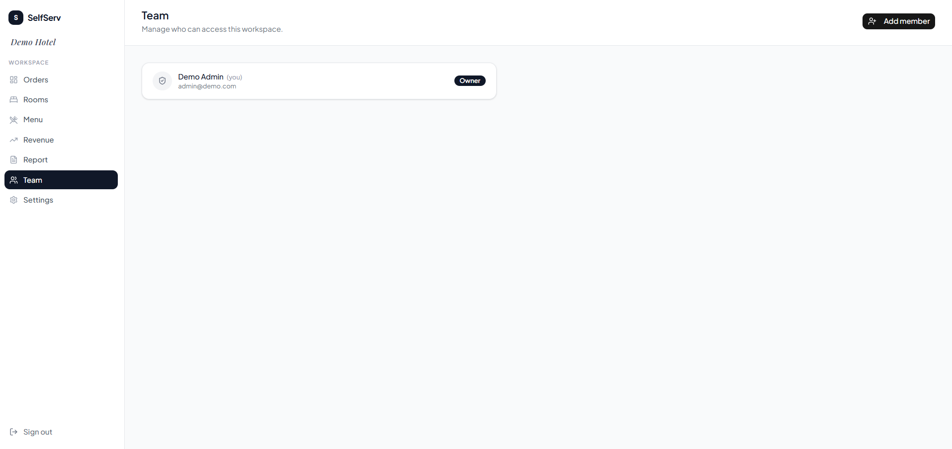 Selfserv reporting and administration interface